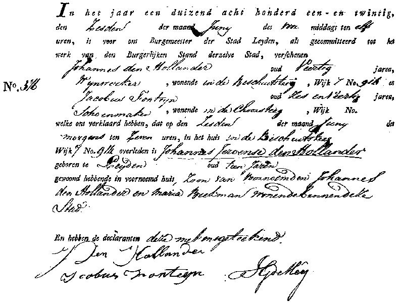 18210606 ovl akte 376 Johannes J zv J d Hollander - M Beekman